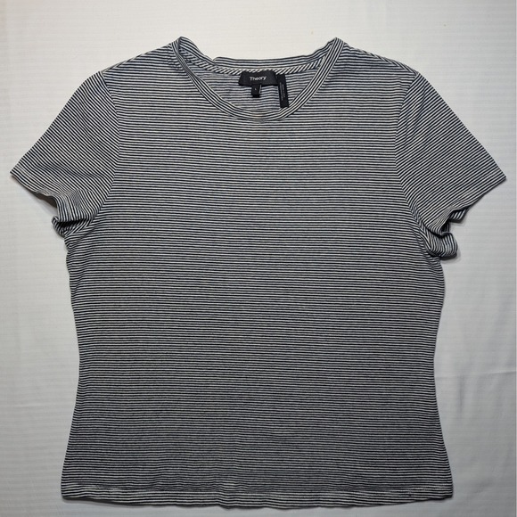 Theory Tops - Theory Tiny Tee 2 Striped Baby Tee Navy White Fitted Minimal Cotton USA